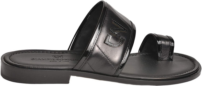 Giampiero Nicola 5532 Black Leather Push In Toe Logo Sandals