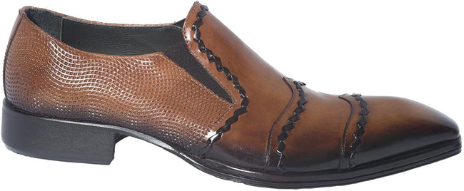 Jo Ghost 458M Brown Leather Stitched Decor Slip On Loafers