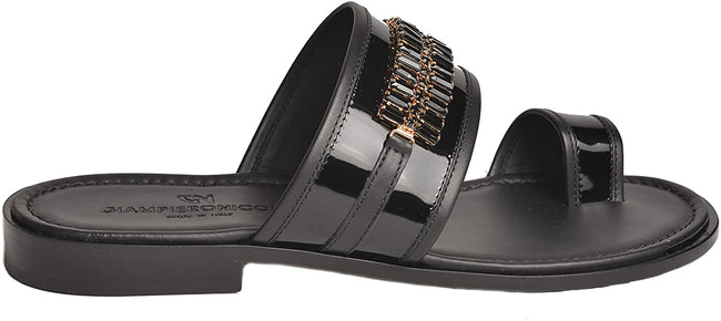 Giampiero Nicola 5431B Black Leather Swarovski Crystal Sandals