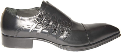 Jo Ghost 1552 Italian Black Leather Shoes with Zipper & Buckles