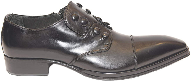 Jo Ghost 1312 Black Leather Button Side Zipper Loafers
