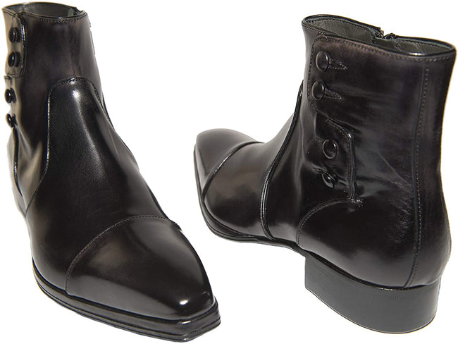Jo Ghost 1311 Italian Black Leather Ankle Boots with Zipper and Decorative Buttons