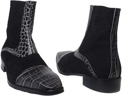 Carlo Ventura 2832 Black Ankle Suede Crocodile Trim Boots