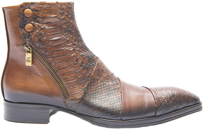 Jo Ghost 2534 Italian Brown Leather/Snake Print Ankle Boots with Zips & Buttons