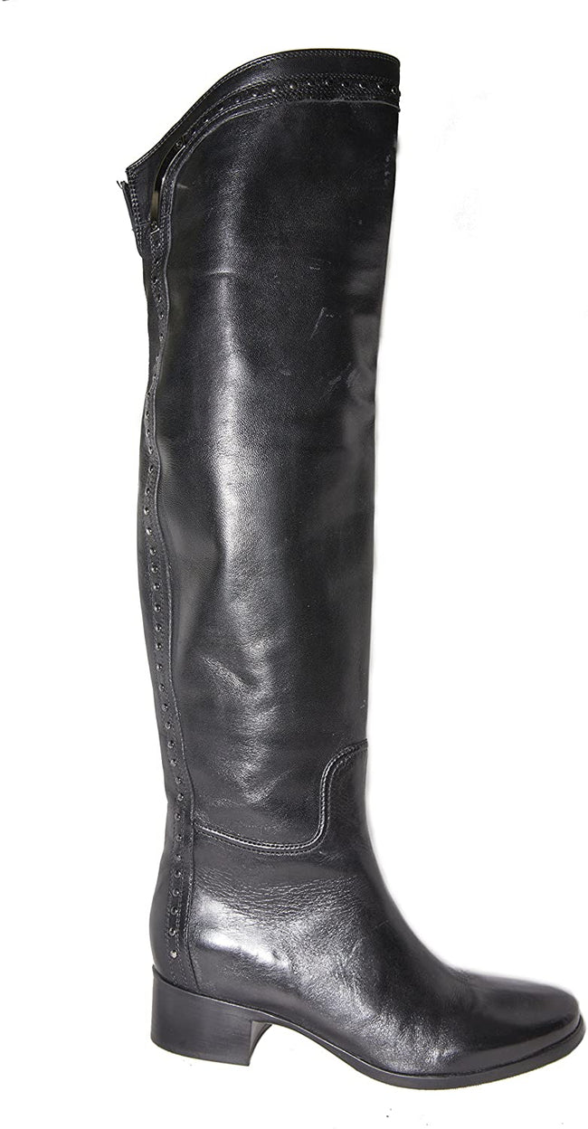 Le Pepe 166471 Italian Womens Black Leather Over The Knee Boots with Studs