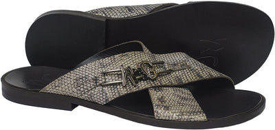 Roberto Guerrini S 501 Gray Snake Print Criss Cross Leather Sandals