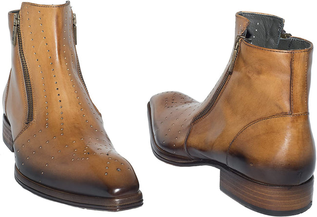 Jo Ghost 1105 Cognac Brown Leather Double Zipper Boots