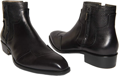 Jo Ghost 2318 Italian Black Leather Ankle Boots with 2 Zippers