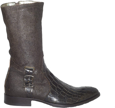 Carlo Ventura 2820 Brown Leather Crocodile Trim High Rise Boots