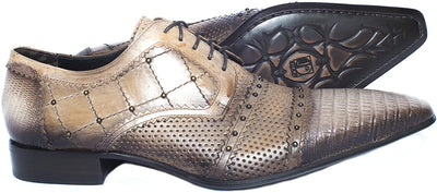 Jo Ghost 2855M Brown Leather Lace Up Debossed Pattern Studded Shoes