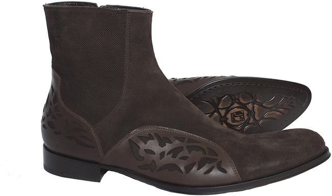 Jo Ghost 3550M Brown Suede Leather Pattern Trim Boots