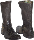 Carlo Ventura 2820 Brown Leather Crocodile Trim High Rise Boots