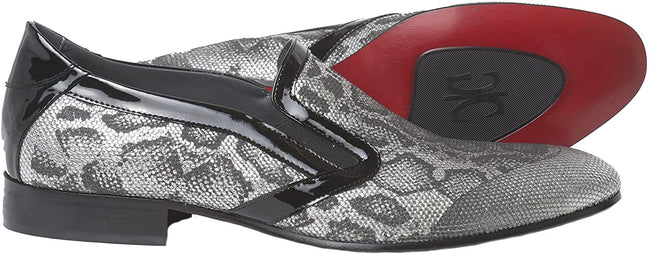 Giovanni Conti 3715-03 Gray/Silver Python Print Black Patent Trim Slip On Loafers