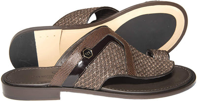 Giampiero Nicola F5603 Brown Leather Slip On Push In Toe Sandals