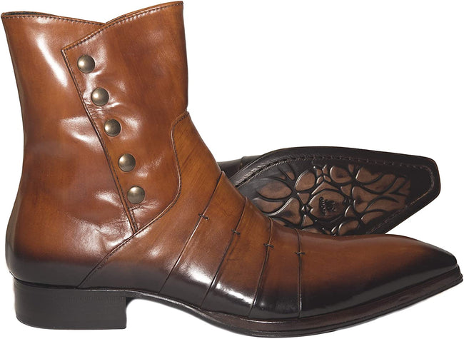 Jo Ghost 1832 Cognac Brown Leather Buttoned Zipper High Rise Boots