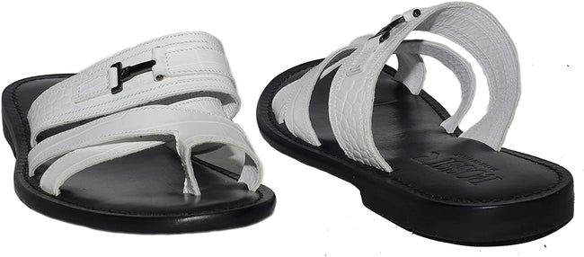 Rossi RS805 White Leather Buckle Decor Push In Toe Sandals