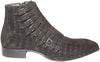 Jo Ghost 1554 Italian Black Crocodile Print Suede Ankle Boots with Zipper and Buckles
