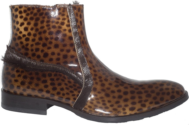 Carlo Ventura 2100 Brown Patent Leather Pony Trim Boots