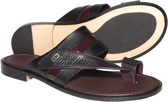 Giampiero Nicola F5585A Black Bordo Leather Slip On Push In Toe Sandals
