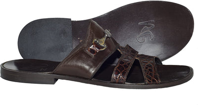 Roberto Guerrini S-2000 Brown Leather Front Ornament Decor Sandals