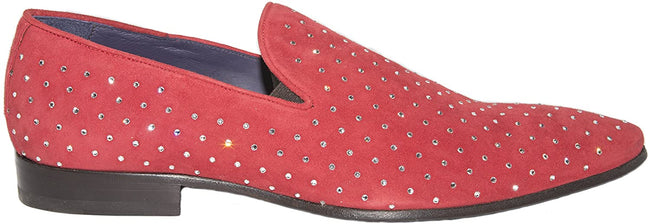 Roberto Guerrini B2282 Red Suede Studded Swarovski Elements Slip On Loafers
