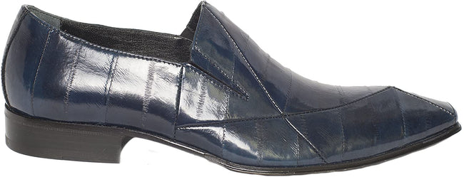 Jo Ghost 2672 M Blue Leather Eel Skin Slip On Loafers