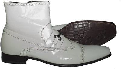 Roberto Guerrini A 757 White Kangaroo Leather Buckle Decor Boots