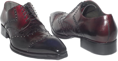 Jo Ghost 738 Burgundy Leather Studded Lace Up Shoes