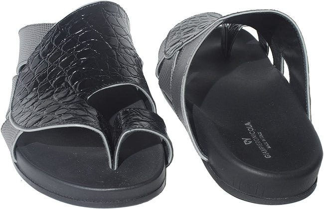 Giampiero Nicola 5297 Black/Gray Leather Lizard Trim Push in Toe Sandals