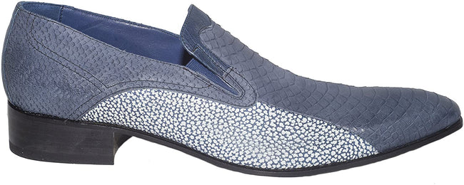 Carlo Ventura 2439 Blue Ostrich Print Leather Slip On Loafers