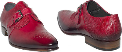 Jo Ghost 1156 Red Leather Lizard Trim Buckle Loafers