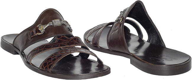 Roberto Guerrini S-2000 Brown Leather Front Ornament Decor Sandals