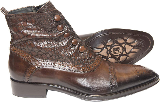 Jo Ghost 3814 Brown Leather Buttoned Zip Up Boots