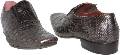 Jo Ghost 3604 Metal Brown Leather Slip On Loafers