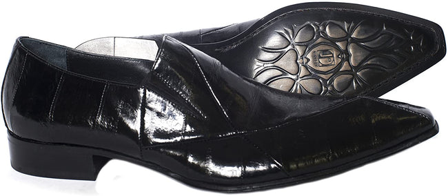 Jo Ghost 2672 M Black Leather Eel Skin Slip On Loafers