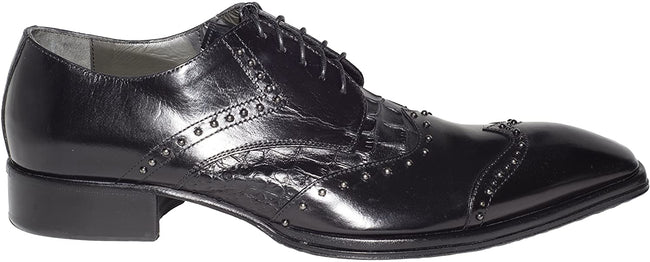 Jo Ghost 738 Black Leather Metal Studded Lace Up Shoes