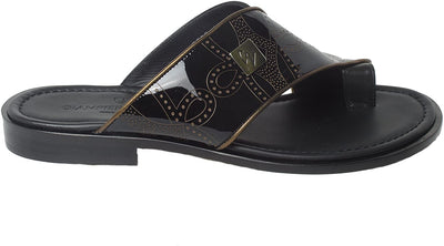 Giampiero Nicola 5320 Black Patent Leather Brown Trim Push In Toe Sandals