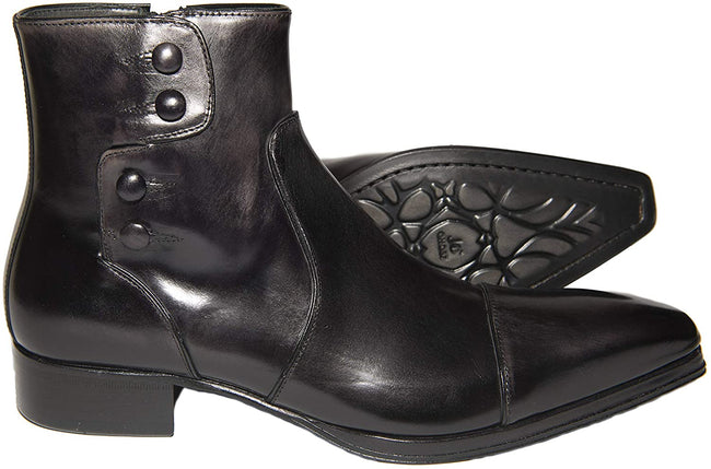 Jo Ghost 1311 Italian Black Leather Ankle Boots with Zipper and Decorative Buttons