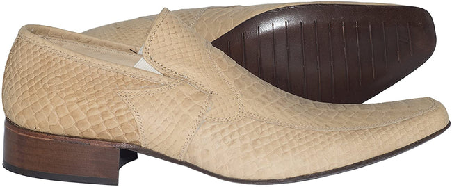 Twenty M-378 Beige Nubuck Crocodile Print Leather Slip On Loafers