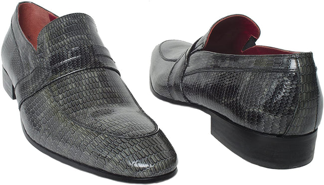 Giovanni Conti 2911-03 Gray Lizard Print Patent Leather Slip On Loafers