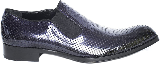 Jo Ghost 3282 BIS Blue Patent Leather Debossed Dot Pattern Slip On Loafers