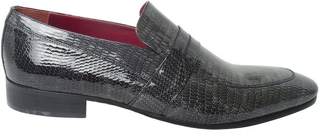 Giovanni Conti 2911-03 Gray Lizard Print Patent Leather Slip On Loafers