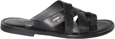 Rossi RS 262 Black Leather Push In Toe Sandals