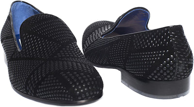 Giovanni Conti 3405-13 Black Suede Pattern Leather Slip On Loafers