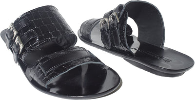 Giovanni Conti 523 Black Leather Double Buckle Sandals
