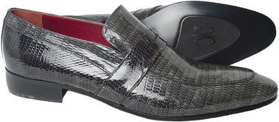 Giovanni Conti 2911-03 Gray Lizard Print Patent Leather Slip On Loafers