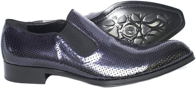 Jo Ghost 3282 BIS Blue Patent Leather Debossed Dot Pattern Slip On Loafers