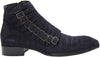 Jo Ghost 1554 Italian Blue Croc Print Suede Ankle Boots With Zipper & Buckles