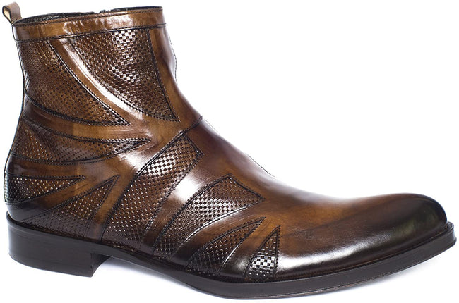 Jo Ghost 3964M Brown Perforated Leather Zip Up Boots