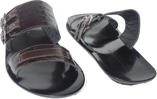 Giovanni Conti 523 Brown Leather Double Buckle Sandals